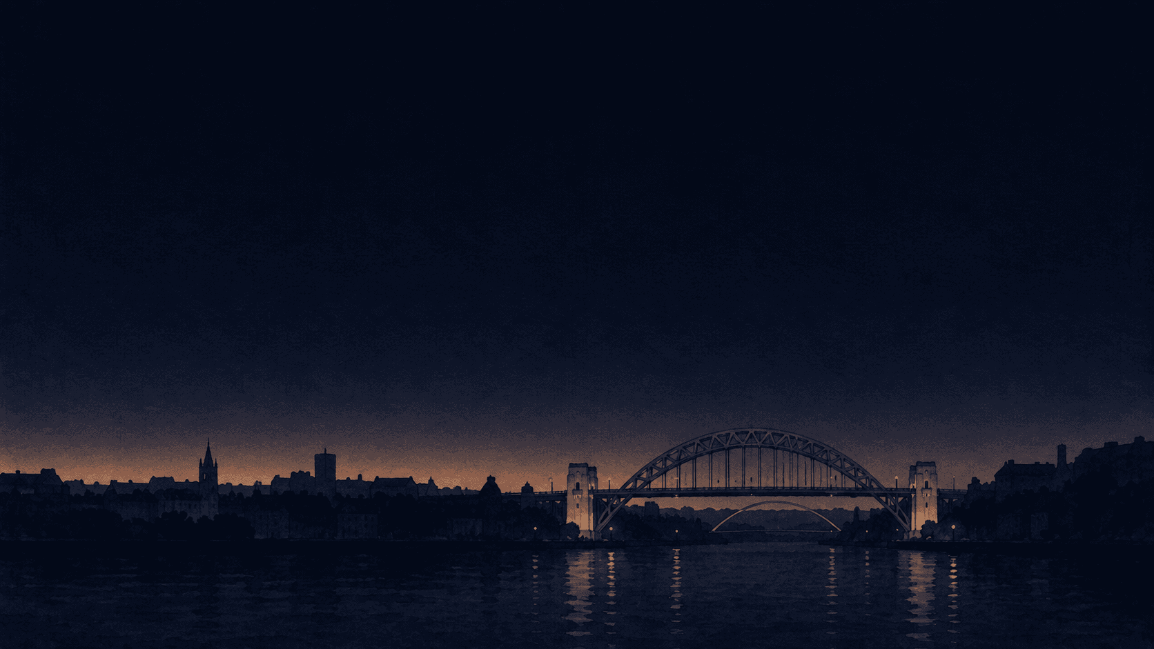 A painting of Newcastle at dusk